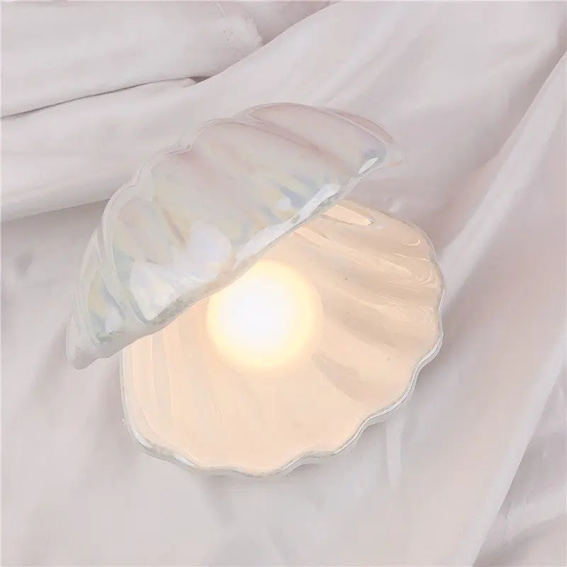 Pearl Shell Table Lamp Ceramic Battery LED Pink White
