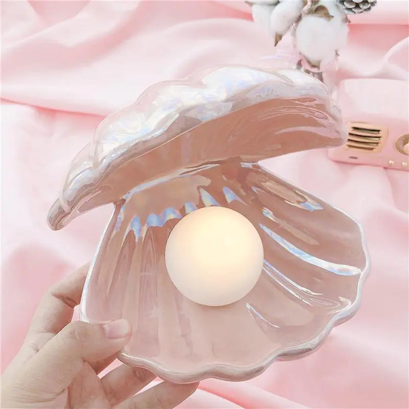 Pearl Shell Table Lamp Ceramic Battery LED Pink White
