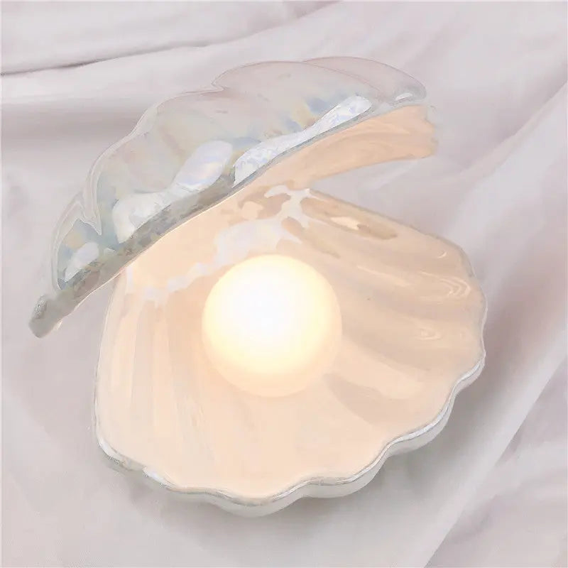 Pearl Shell Table Lamp Ceramic Battery LED Pink White