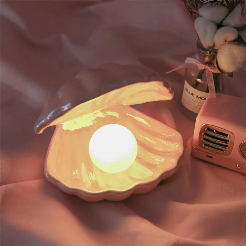 Pearl Shell Table Lamp Ceramic Battery LED Pink White