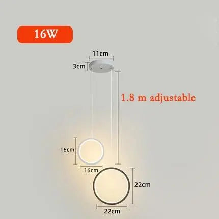 Circular LED Pendant Light Metal Acrylic 10/16/20W