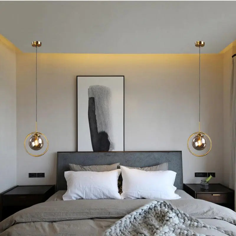 Modern Ring Pendant Light Iron Glass E14 1 or 3 Bulbs