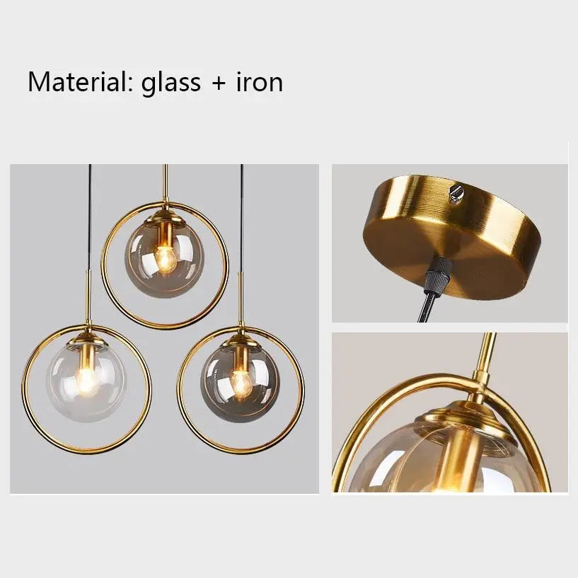 Modern Ring Pendant Light Iron Glass E14 1 or 3 Bulbs