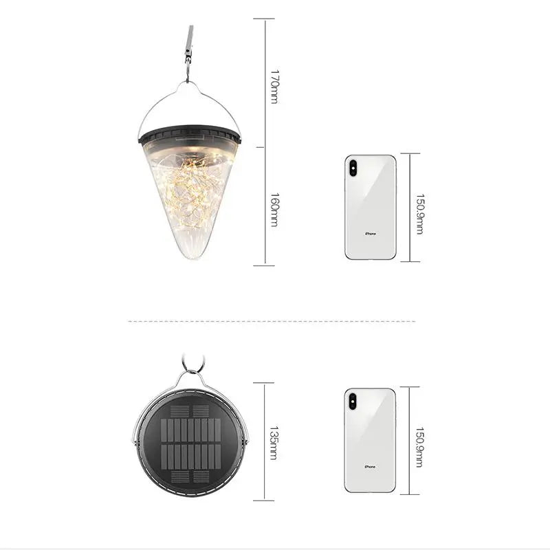 Solar Pendant Light ABS Metal IP65 15 cm Black Outdoor