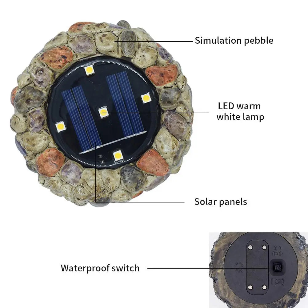 Cobblestone Solar LED Lamp Ceramic Plastic IP67 43 cm