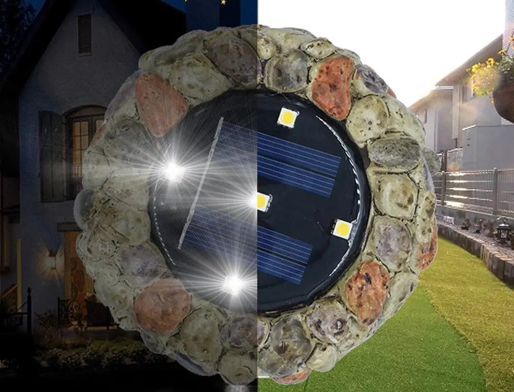 Cobblestone Solar LED Lamp Ceramic Plastic IP67 43 cm