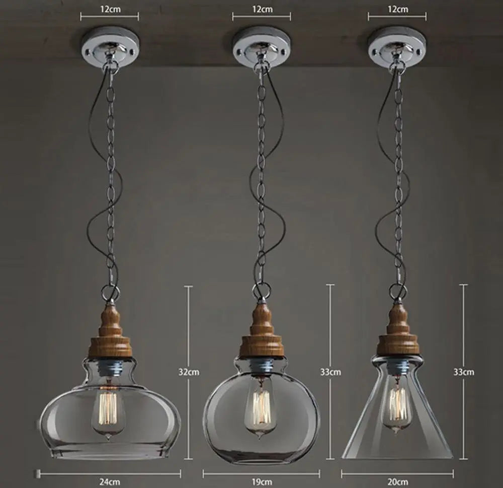Clear Glass Vintage Pendant Light Dome Sphere or Triangle