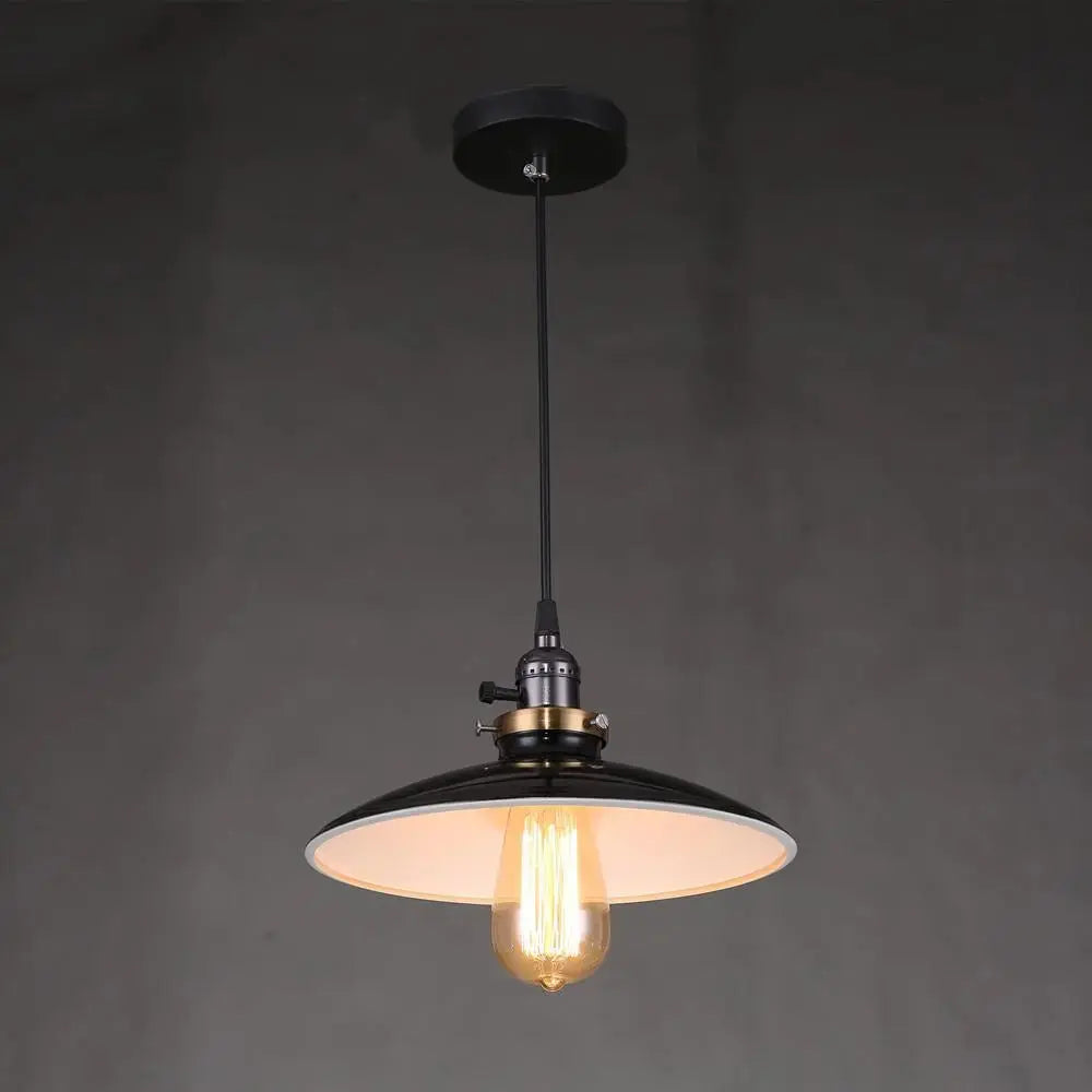 Vintage Metal Pendant Light Dome Shade Red Black White