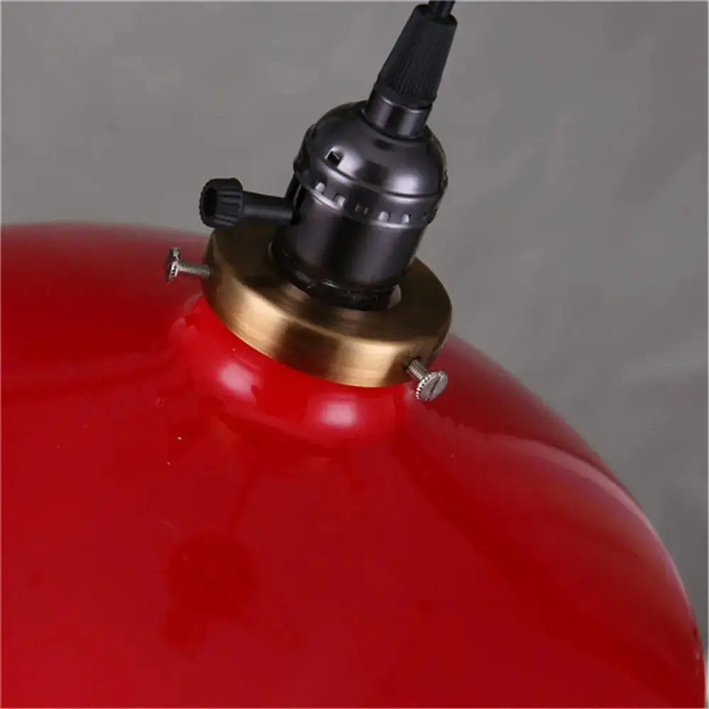 Vintage Metal Pendant Light Dome Shade Red Black White