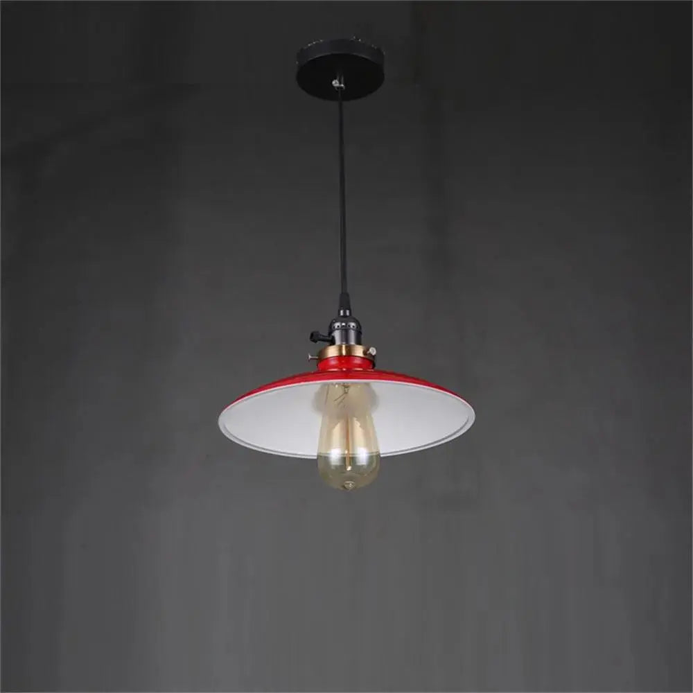 Vintage Metal Pendant Light Dome Shade Red Black White