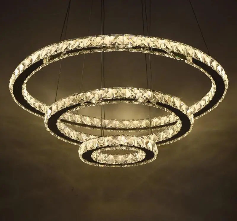 Circular Crystal LED Chandelier K9 Stainless Steel 2 or 3 Rings