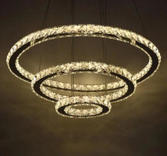 Circular Crystal LED Chandelier K9 Stainless Steel 2 or 3 Rings