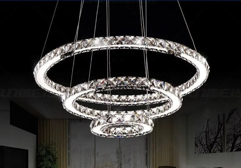 Circular Crystal LED Chandelier K9 Stainless Steel 2 or 3 Rings