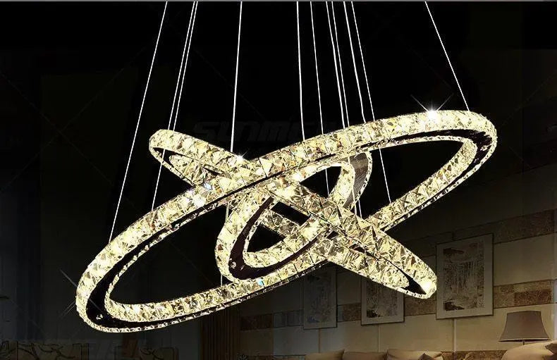 Circular Crystal LED Chandelier K9 Stainless Steel 2 or 3 Rings
