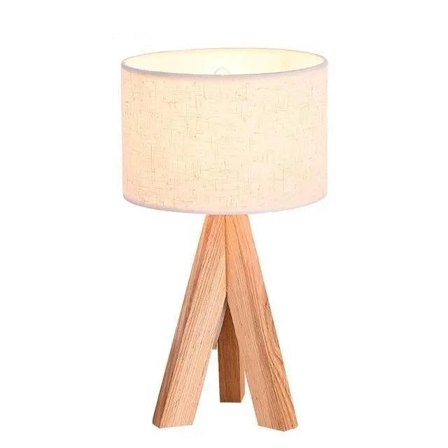 Tripod Table Lamp Wood Base Fabric Shade E27