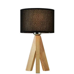 Tripod Table Lamp Wood Base Fabric Shade E27