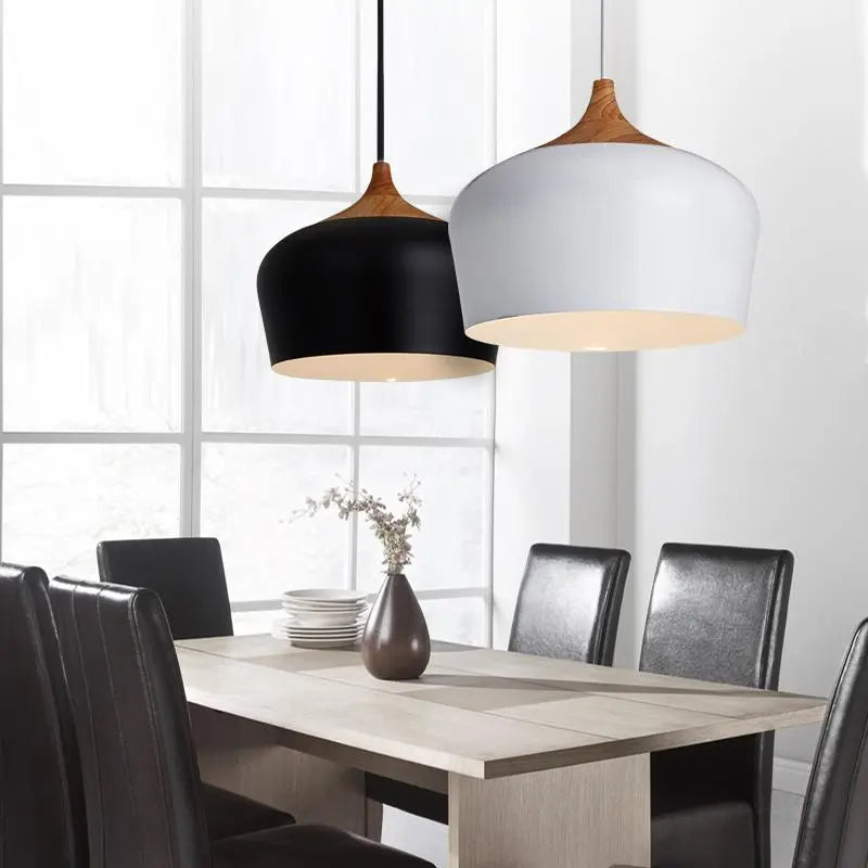 Modern Nordic LED Pendant Light Iron Wood Acrylic