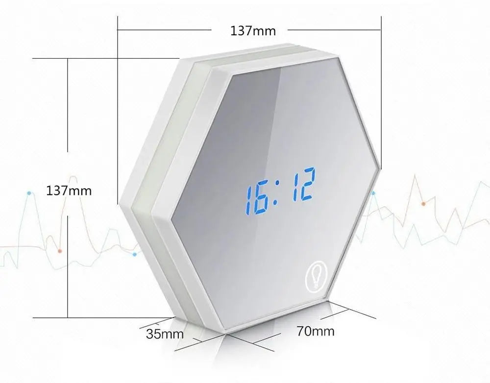 LED Mirror Alarm Clock with Touch Dimmer