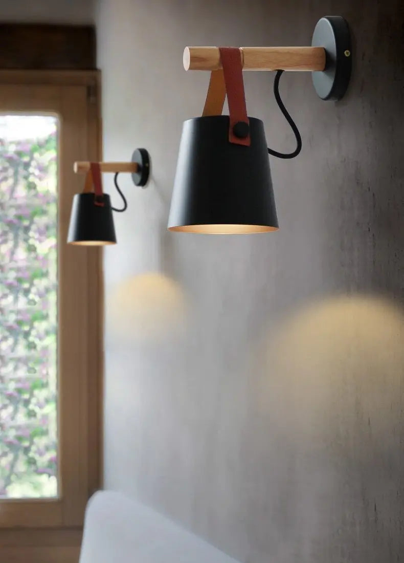 Nordic Wooden Wall Light Iron & Wood E27 — Black or White