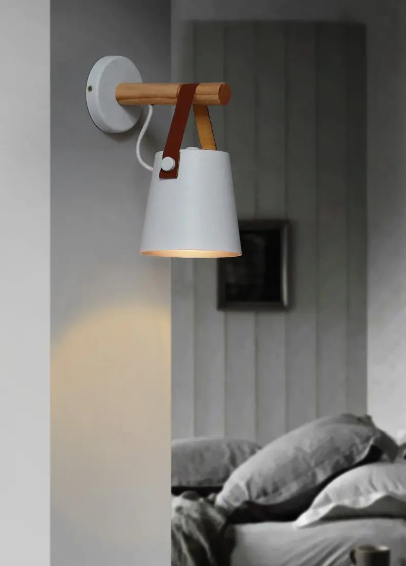 Nordic Wooden Wall Light Iron & Wood E27 — Black or White