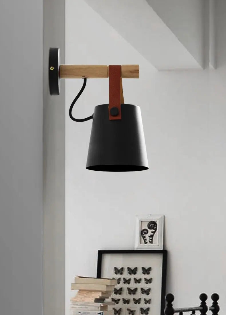 Nordic Wooden Wall Light Iron & Wood E27 — Black or White