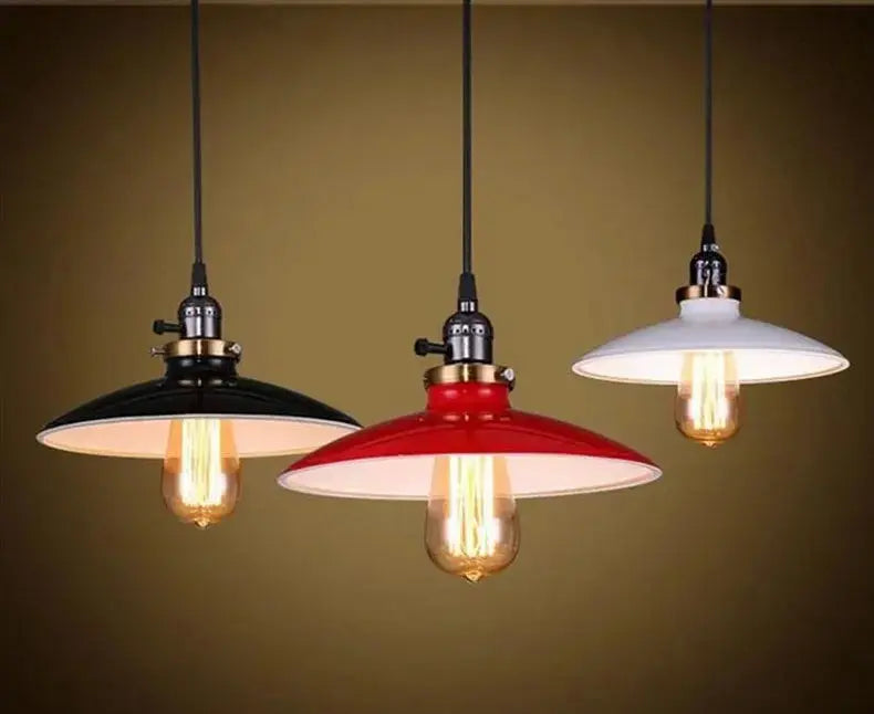 Vintage Metal Pendant Light Dome Shade Red Black White