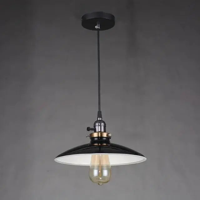 Vintage Metal Pendant Light Dome Shade Red Black White