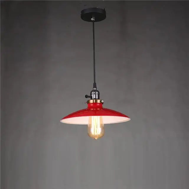 Vintage Metal Pendant Light Dome Shade Red Black White