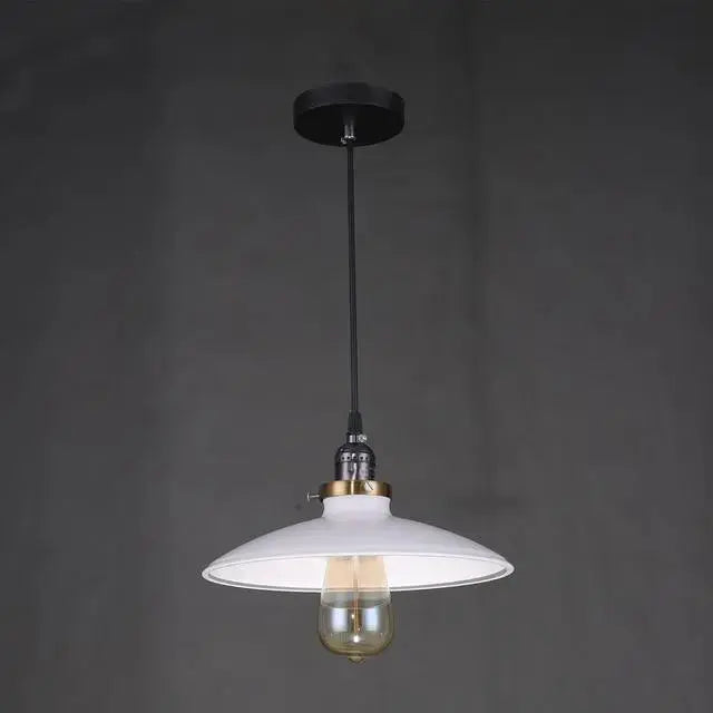 Vintage Metal Pendant Light Dome Shade Red Black White