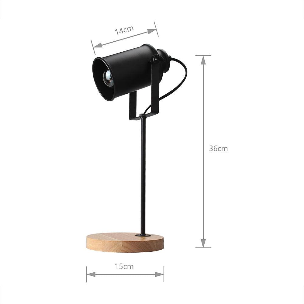 Vintage Design Desk Lamp Wood Base Black Thermolacquered Shade E27