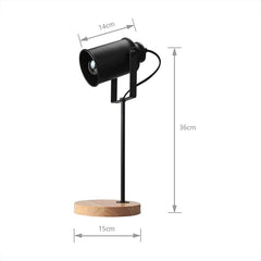 Vintage Design Desk Lamp Wood Base Black Thermolacquered Shade E27