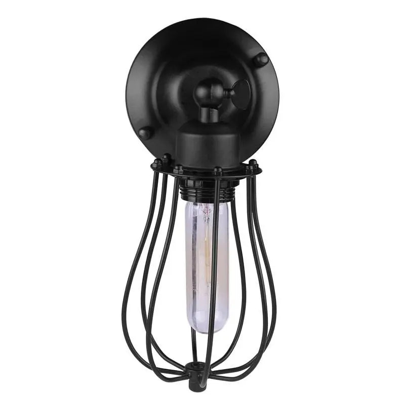 Industrial Drop Cage Wall Light Iron E27 Matt Black