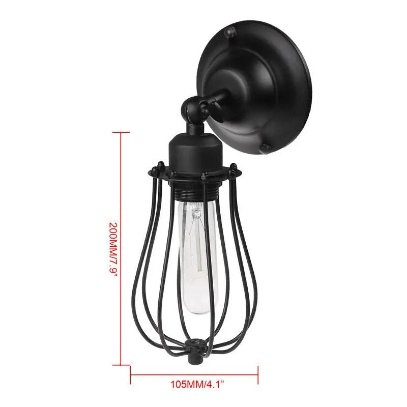 Industrial Drop Cage Wall Light Iron E27 Matt Black