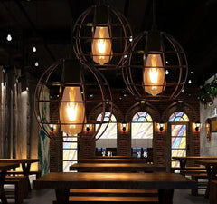 Spherical Cage Pendant Light Industrial Black