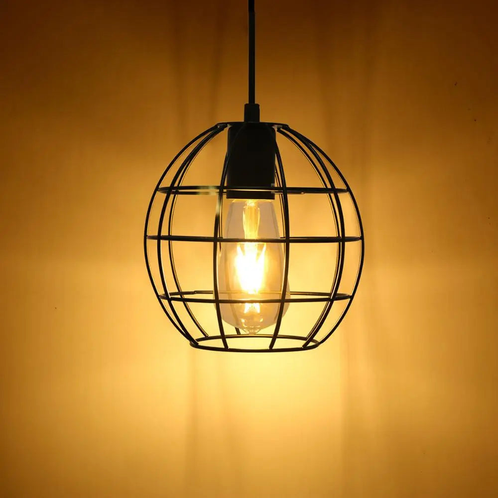 Spherical Cage Pendant Light Industrial Black
