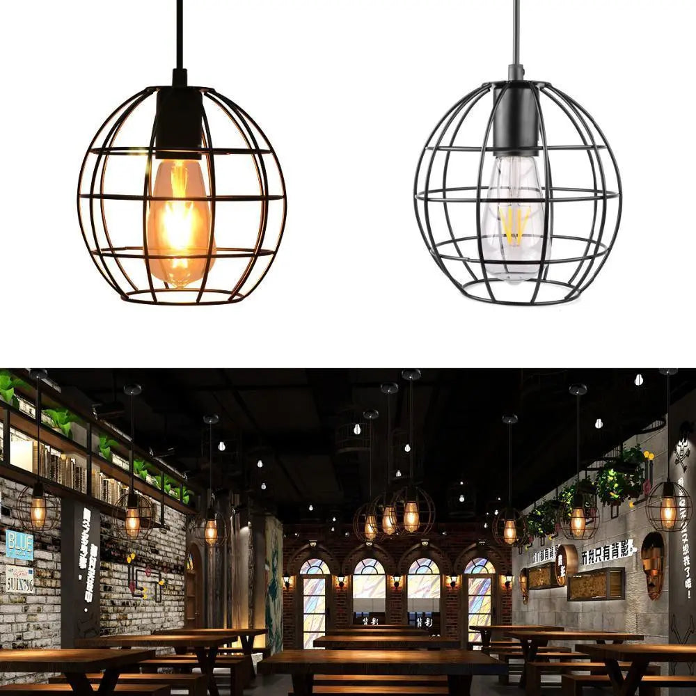 Spherical Cage Pendant Light Industrial Black