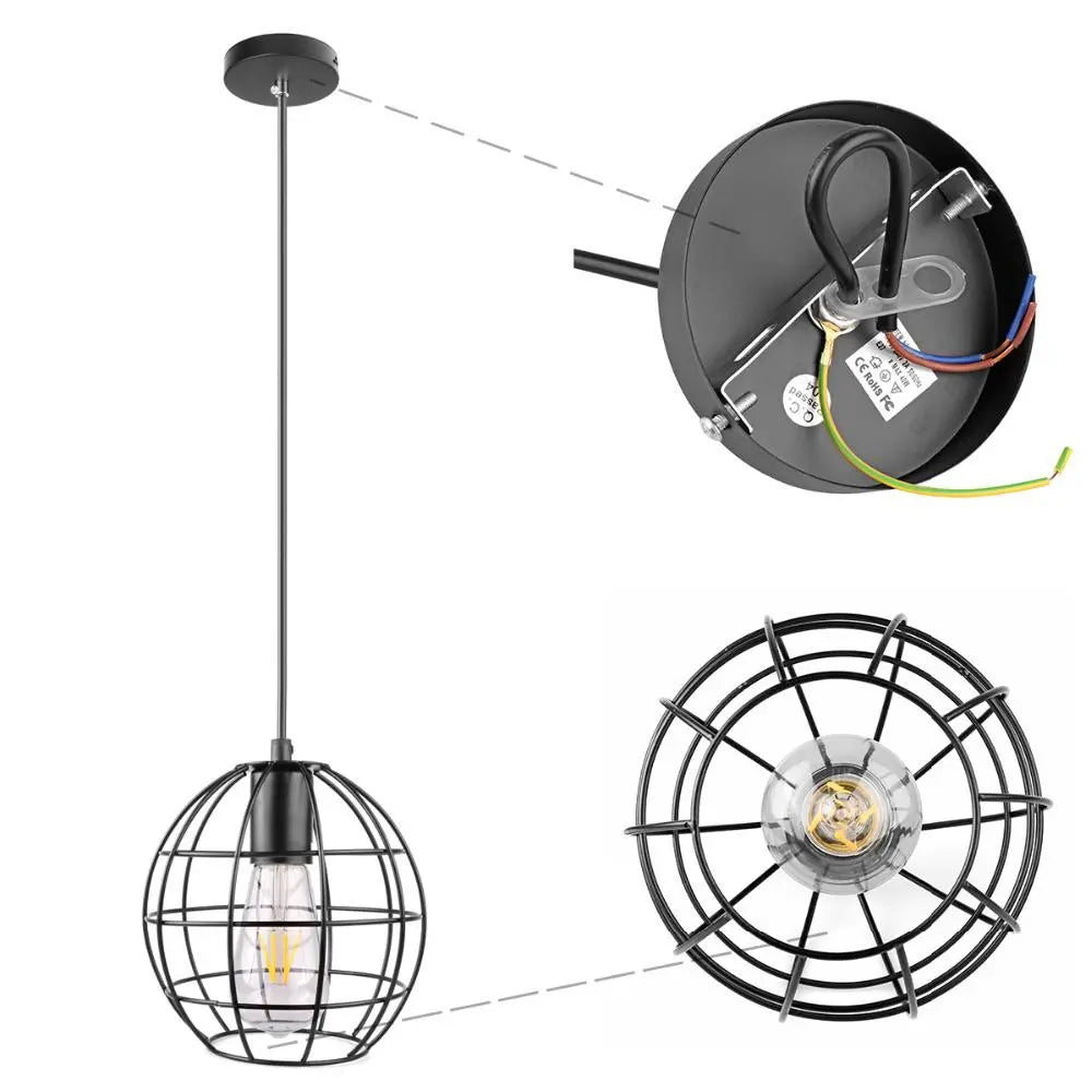 Spherical Cage Pendant Light Industrial Black