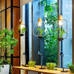 Nordic Plant Pendant Light, Iron, E27, Square/Cone/Round, Black/White