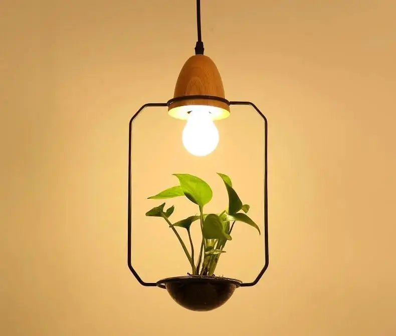 Nordic Plant Pendant Light, Iron, E27, Square/Cone/Round, Black/White
