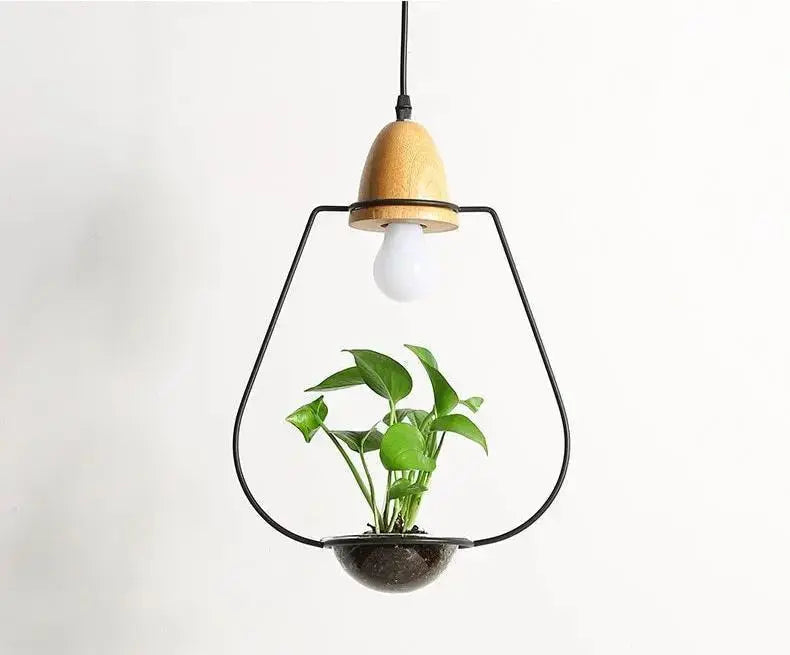 Nordic Plant Pendant Light, Iron, E27, Square/Cone/Round, Black/White
