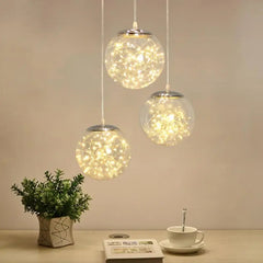 Glass Ball Pendant Light, LED, Single or Set of 3, Round or Rectangular