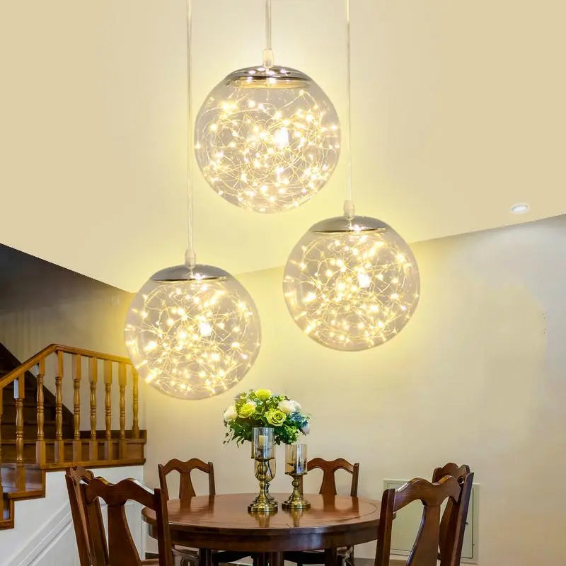 Glass Ball Pendant Light, LED, Single or Set of 3, Round or Rectangular