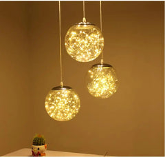 Glass Ball Pendant Light, LED, Single or Set of 3, Round or Rectangular