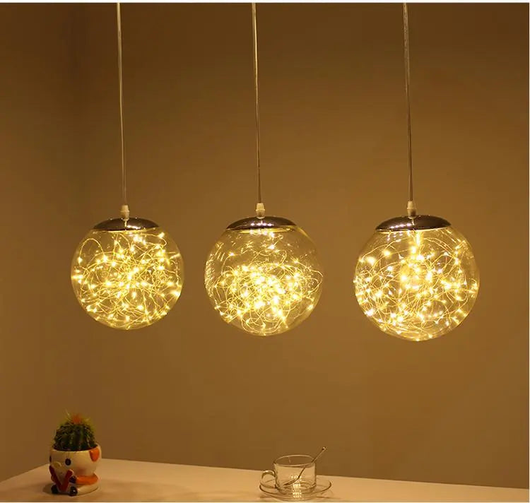 Glass Ball Pendant Light, LED, Single or Set of 3, Round or Rectangular