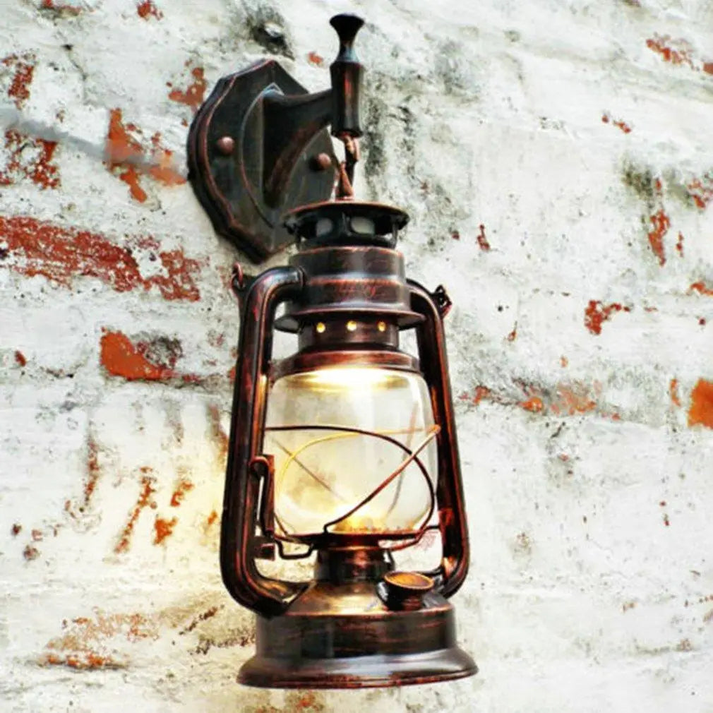 Vintage Lantern Wall Light Metal and Glass