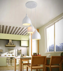 Nordic Iron Pendant Light E27 — Single or Set of 3, Round or Linear Base, Black or White