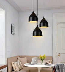 Nordic Iron Pendant Light E27 — Single or Set of 3, Round or Linear Base, Black or White