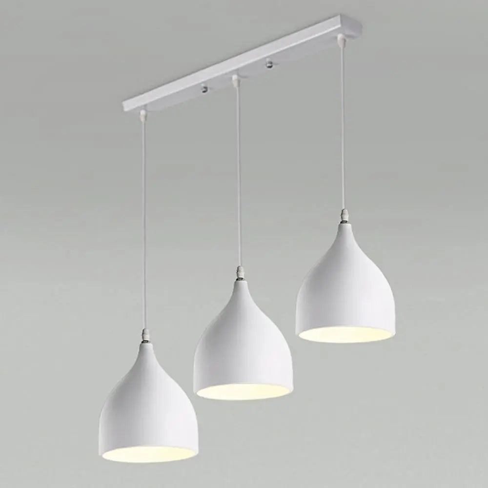 Nordic Iron Pendant Light E27 — Single or Set of 3, Round or Linear Base, Black or White