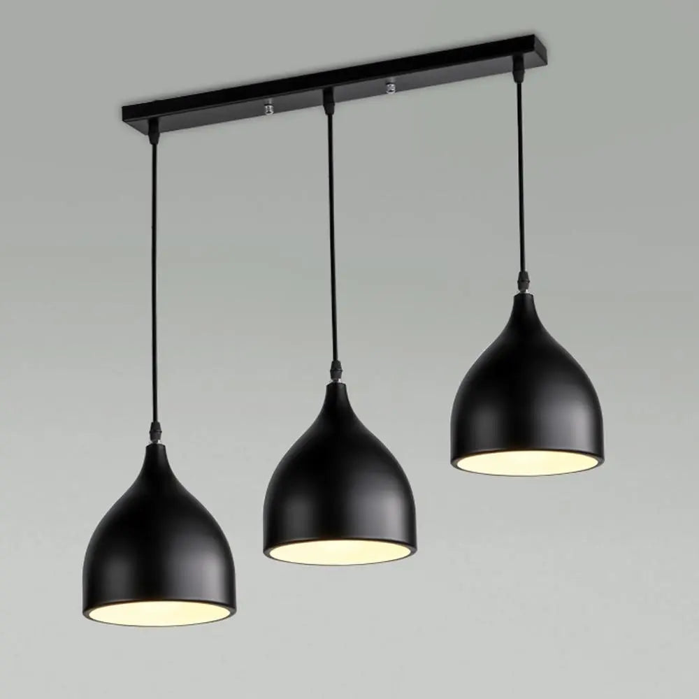 Nordic Iron Pendant Light E27 — Single or Set of 3, Round or Linear Base, Black or White