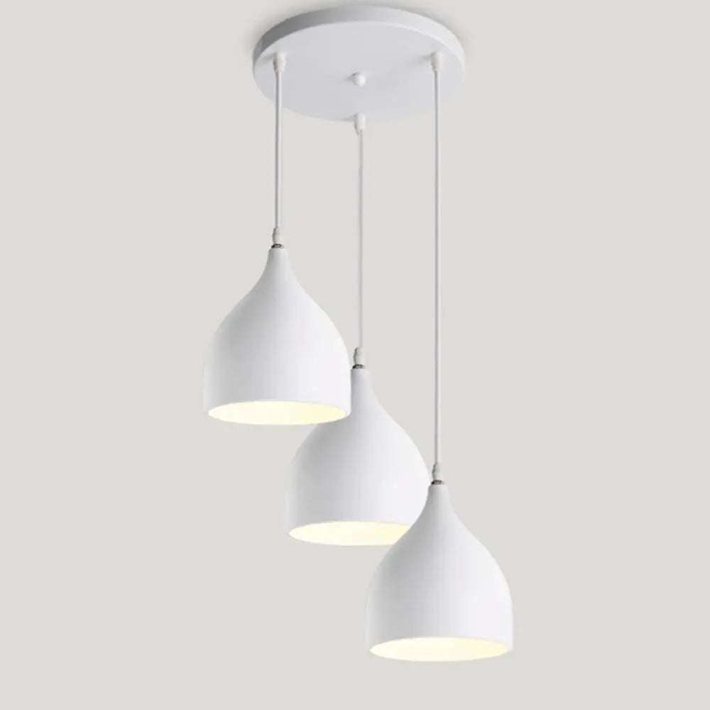 Nordic Iron Pendant Light E27 — Single or Set of 3, Round or Linear Base, Black or White